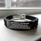 Air Traffic Controller Black Glidelock Clasp Engraved Bracelet - Thanks for being who you are - Birthday Christmas Jewelry Gifts Coworkers Colleague Boss