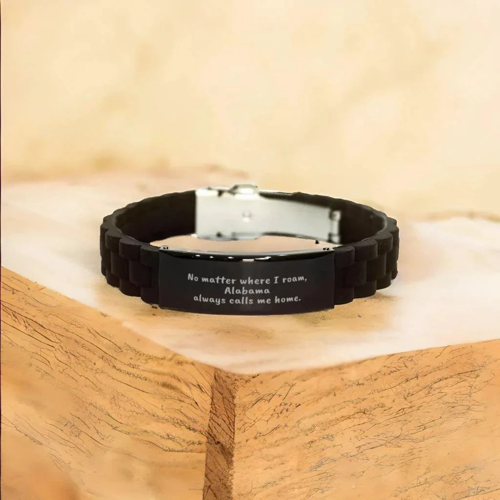 Alabama Always Calls Me Home Glidelock Clasp Bracelet - Handmade Engraved Keepsake With Secure Micro Adjust