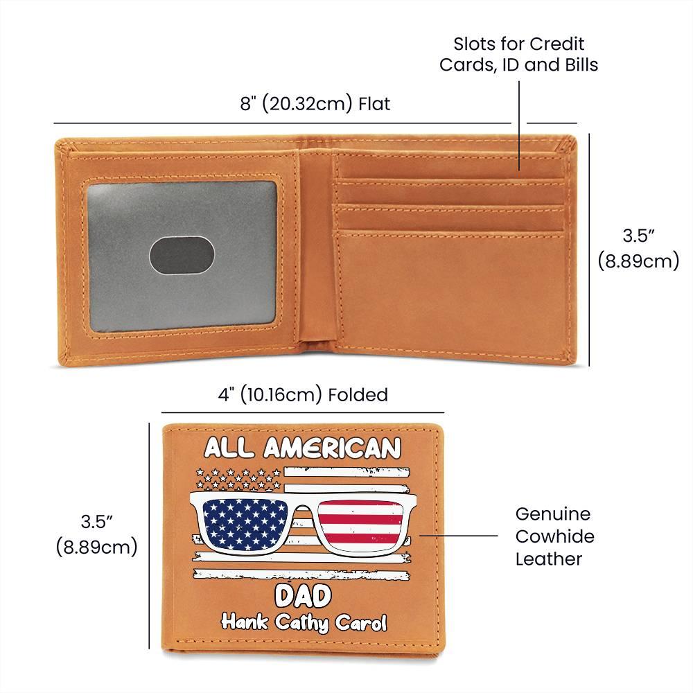 All American Dad - Papa - Grandpa - Personalized Leather Wallet - Mallard Moon Gift Shop