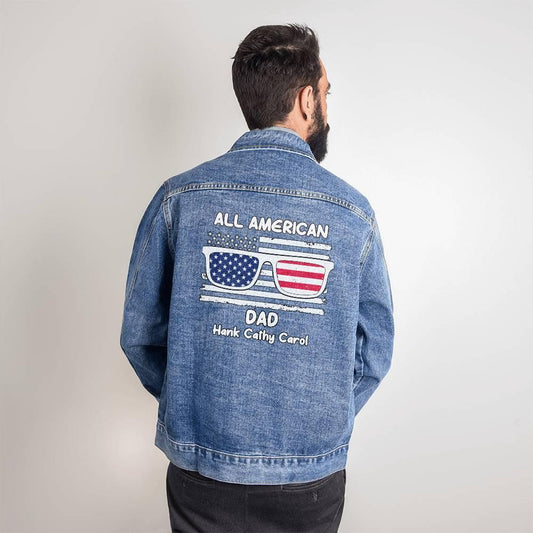 All American Dad - Papa - Grandpa - Personalized Men's Denim Jacket - Mallard Moon Gift Shop