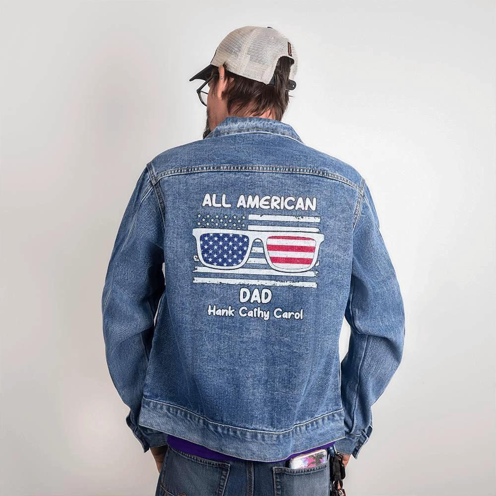 All American Dad - Papa - Grandpa - Personalized Men's Denim Jacket