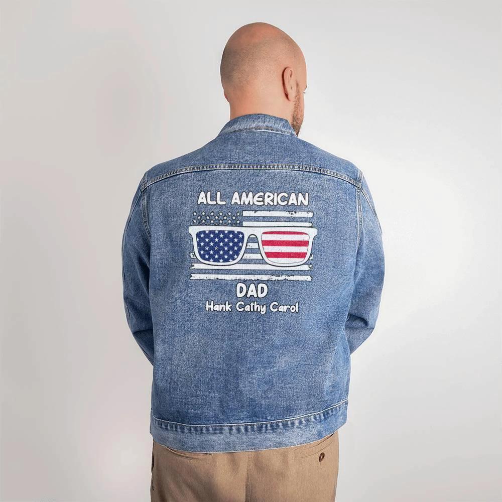 All American Dad - Papa - Grandpa - Personalized Men's Denim Jacket