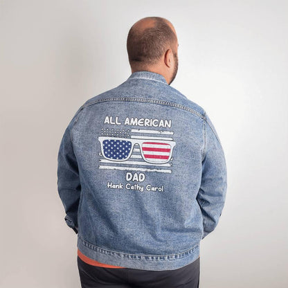All American Dad - Papa - Grandpa - Personalized Men's Denim Jacket - Mallard Moon Gift Shop
