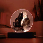 All Hallow's Black Cat Silhouette Acrylic Plaque Halloween Decor with Lighted LED Wooden Base