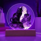 All Hallow's Black Cat Silhouette Acrylic Plaque Halloween Decor with Lighted LED Wooden Base