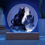 All Hallow's Black Cat Silhouette Acrylic Plaque Halloween Decor with Lighted LED Wooden Base