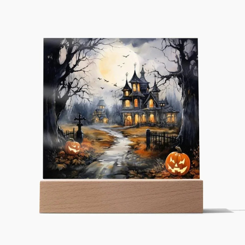 All Hallow's Haunt: Spooky Mansion Display Acrylic Plaque