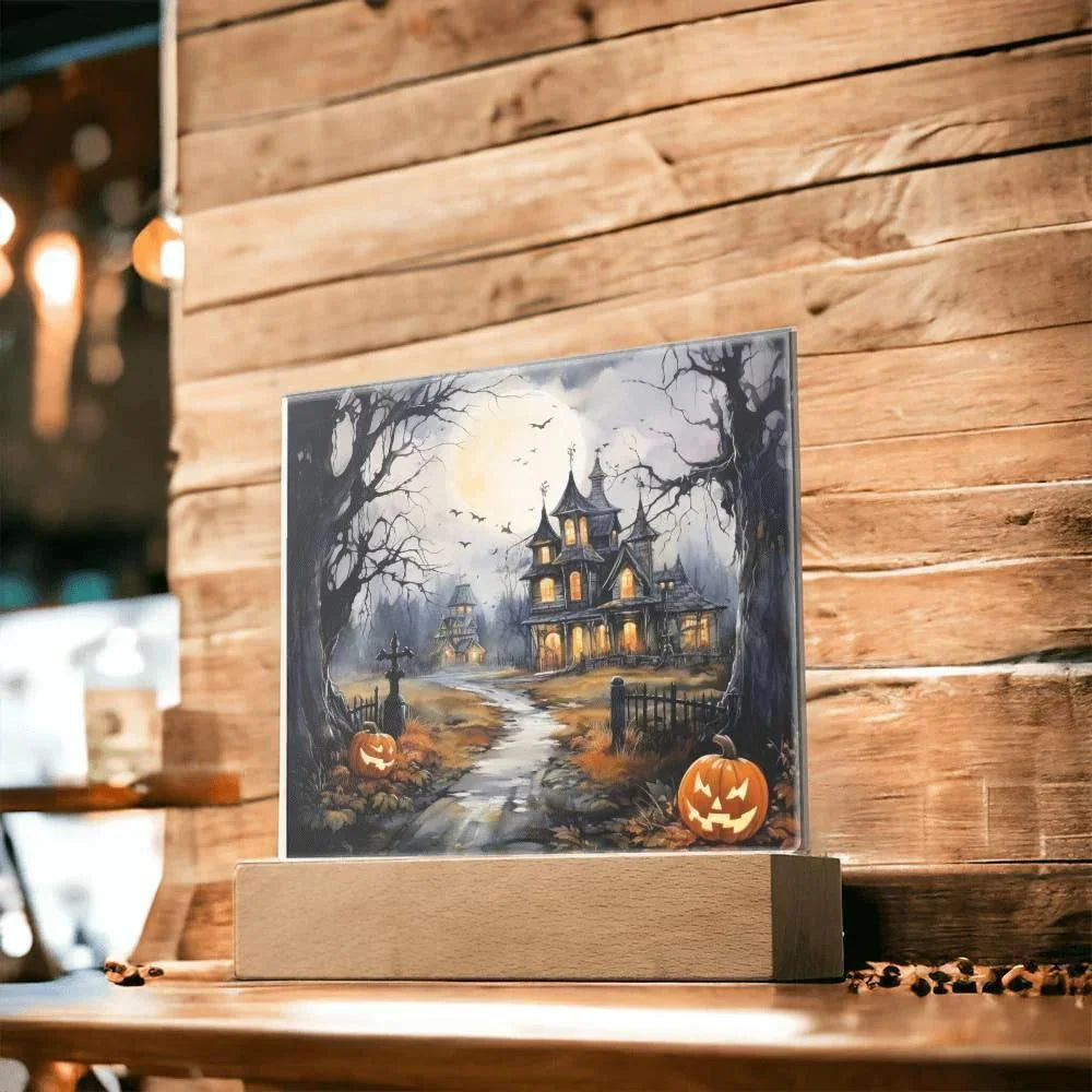 All Hallow's Haunt: Spooky Mansion Display Acrylic Plaque