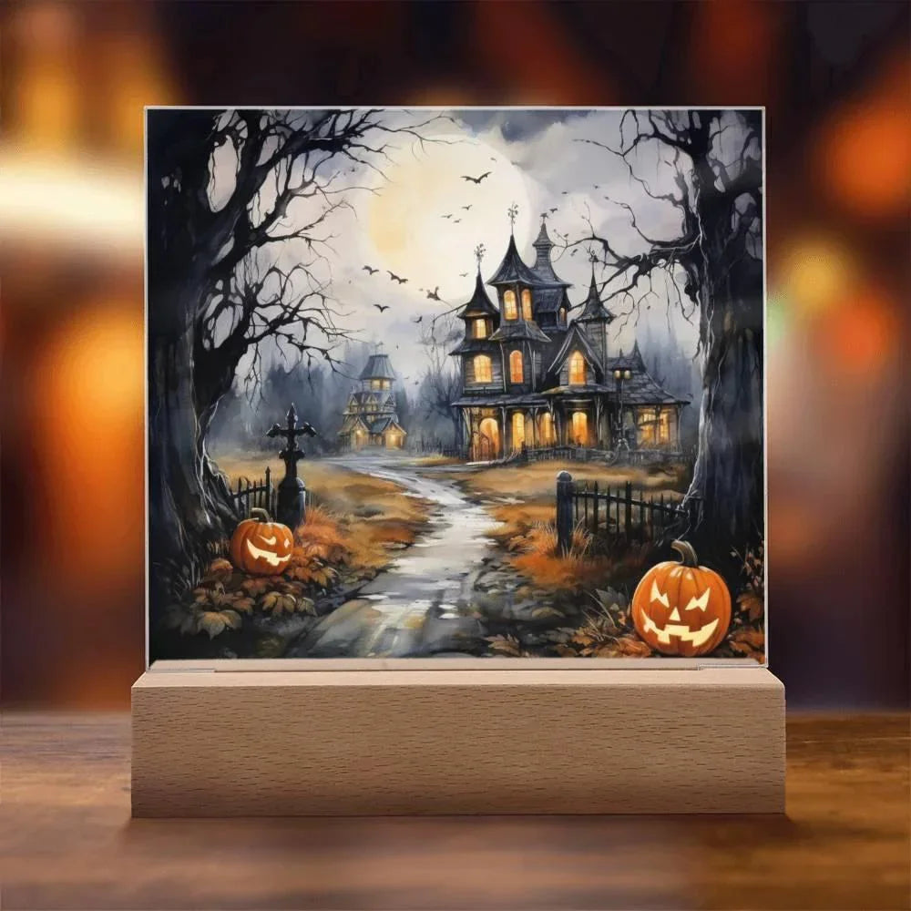 All Hallow's Haunt: Spooky Mansion Display Acrylic Plaque