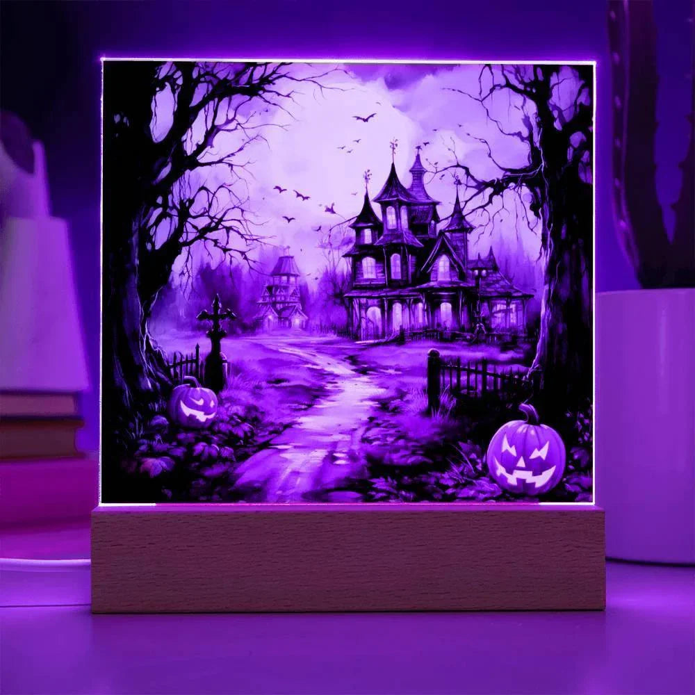 All Hallow's Haunt: Spooky Mansion Display Acrylic Plaque