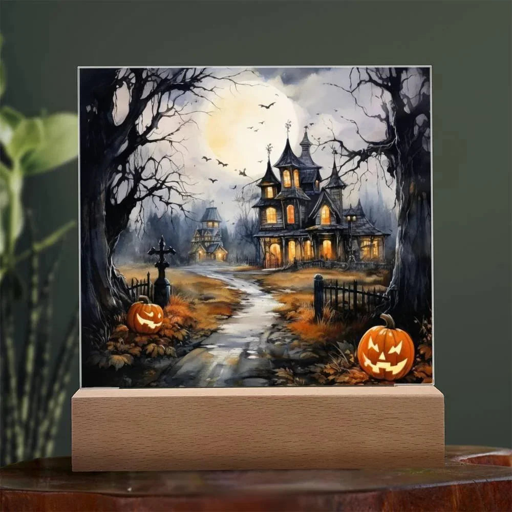 All Hallow's Haunt: Spooky Mansion Display Acrylic Plaque