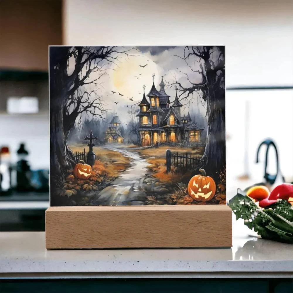 All Hallow's Haunt: Spooky Mansion Display Acrylic Plaque