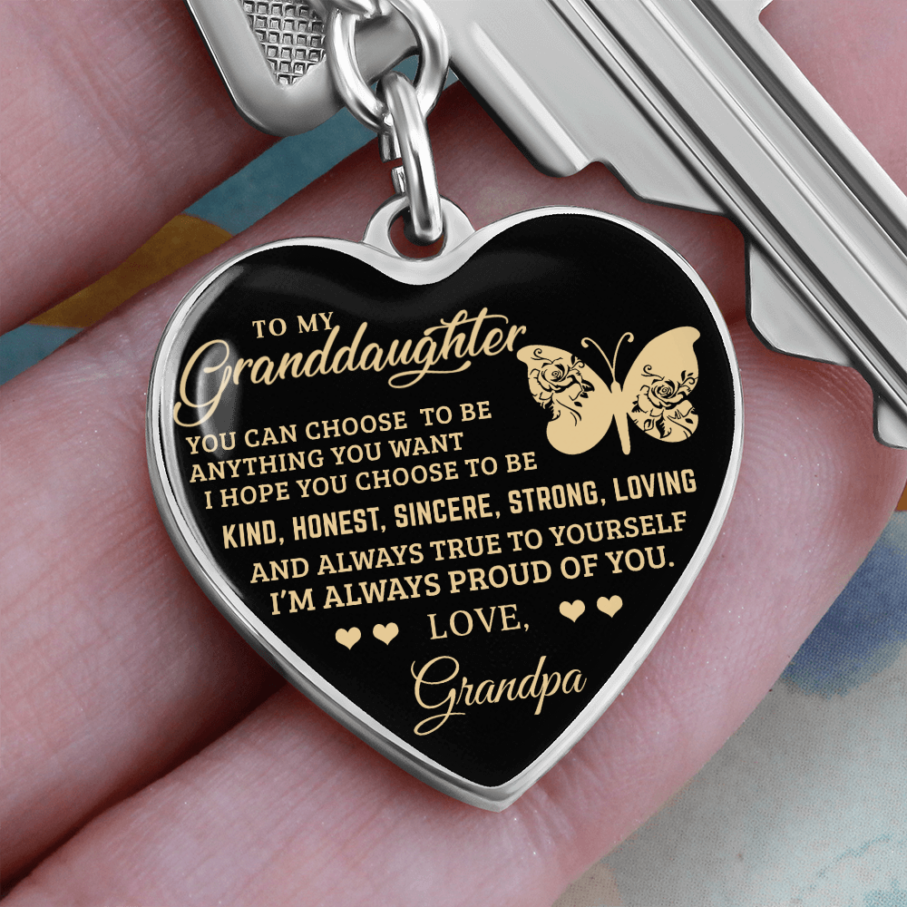 To My Granddaughter – Graphic Heart Keychain from Grandpa | Inspirational Personalized Gift with Butterfly Design - Mallard Moon Gift Shop
