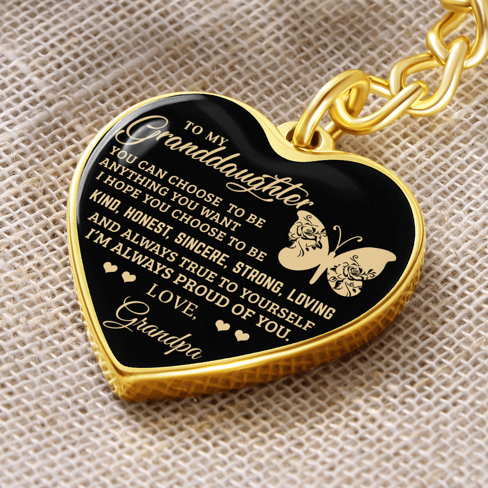 To My Granddaughter – Graphic Heart Keychain from Grandpa | Inspirational Personalized Gift with Butterfly Design - Mallard Moon Gift Shop