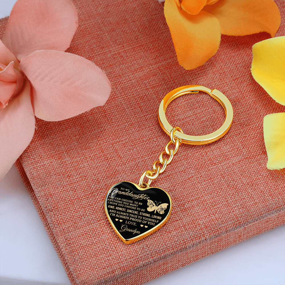 To My Granddaughter – Graphic Heart Keychain from Grandpa | Inspirational Personalized Gift with Butterfly Design - Mallard Moon Gift Shop