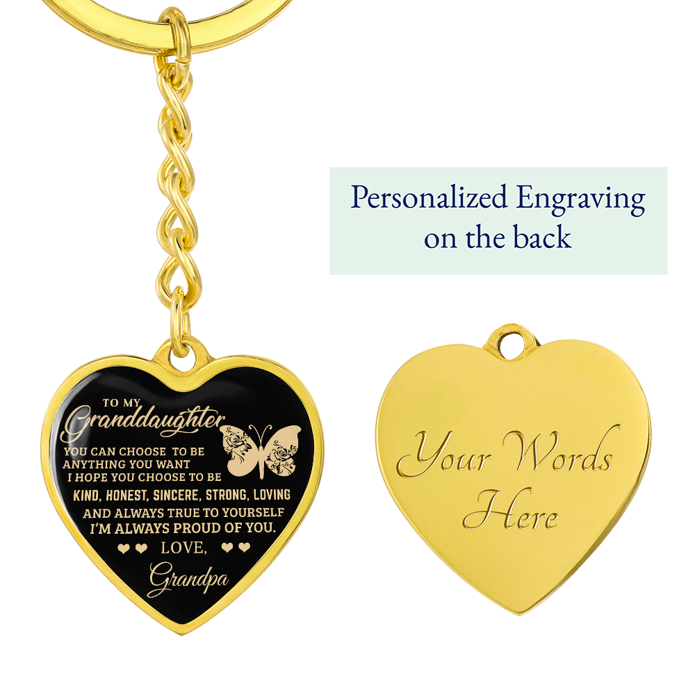 To My Granddaughter – Graphic Heart Keychain from Grandpa | Inspirational Personalized Gift with Butterfly Design - Mallard Moon Gift Shop