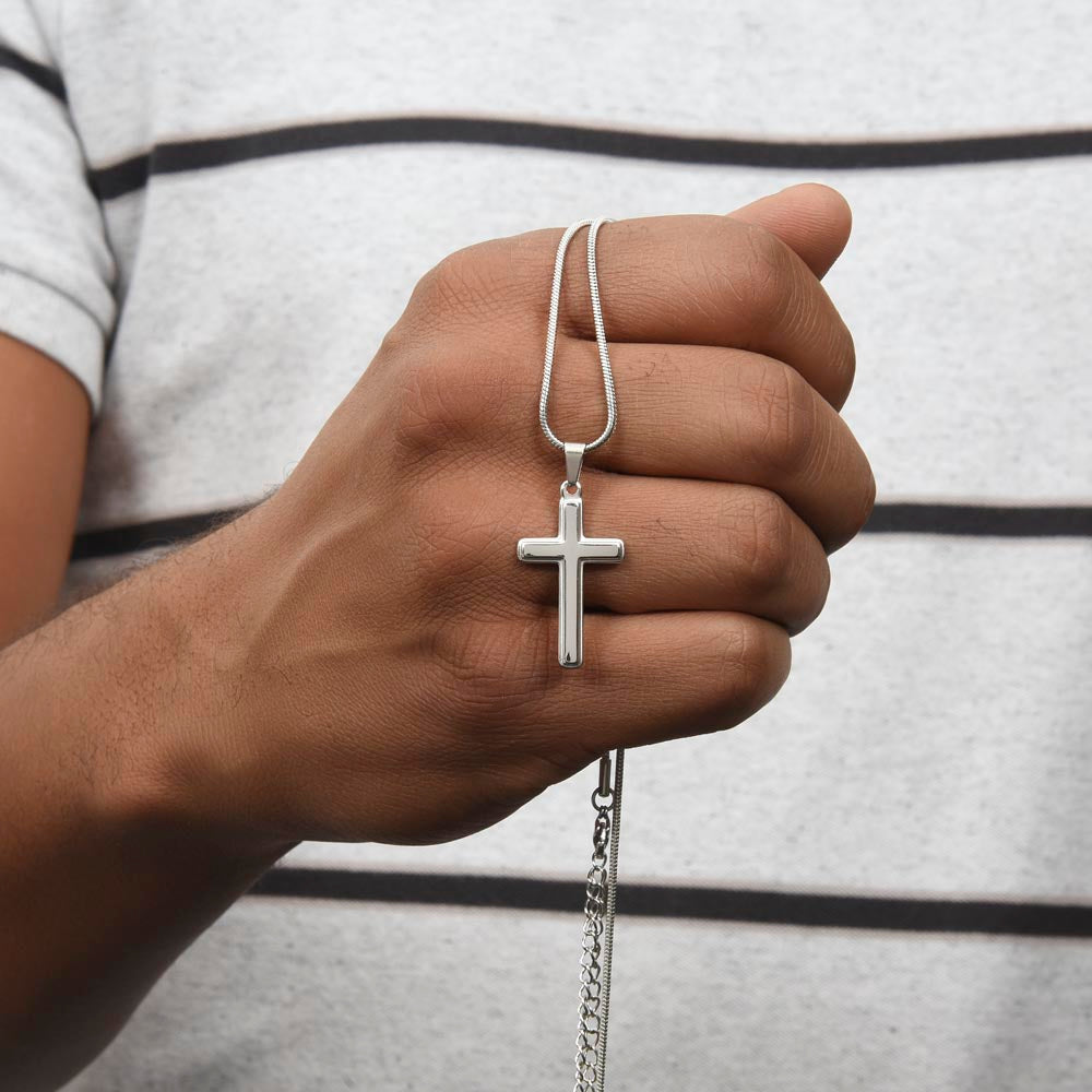 Easter Personalized Stainless Steel Cross Necklace – Custom Engraved Christian Pendant for Men & Women – Religious Jewelry with Adjustable Snake Chain - Mallard Moon Gift Shop
