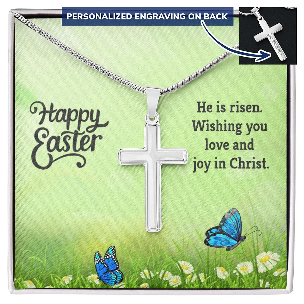 Easter Personalized Stainless Steel Cross Necklace – Custom Engraved Christian Pendant for Men & Women – Religious Jewelry with Adjustable Snake Chain