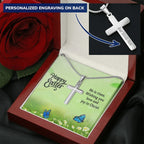 Easter Personalized Stainless Steel Cross Necklace – Custom Engraved Christian Pendant for Men & Women – Religious Jewelry with Adjustable Snake Chain