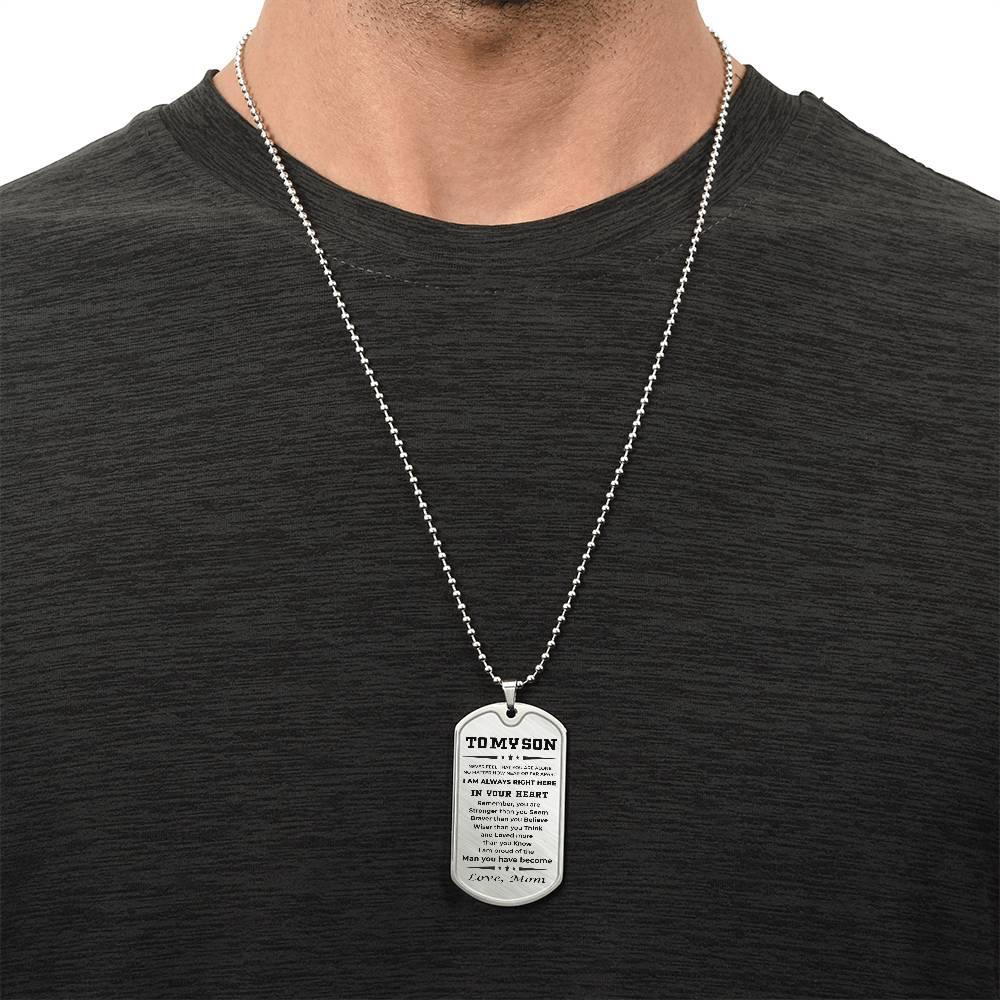 Gift for Adult Son Military Dog Tag Style Personalized Engraved Necklace Love Mom - Mallard Moon Gift Shop