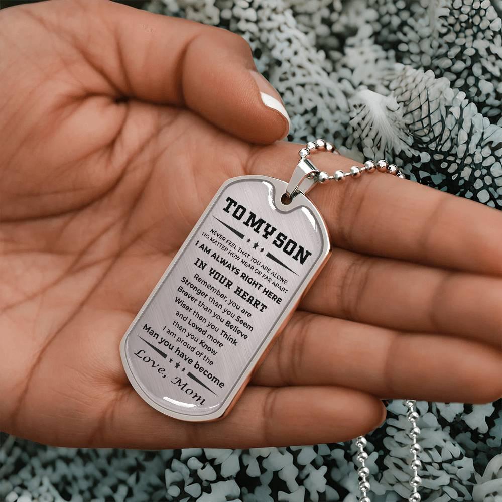 Gift for Adult Son Military Dog Tag Style Personalized Engraved Necklace Love Mom - Mallard Moon Gift Shop