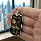 To My Son – Old Lion Dog Tag Necklace from Dad | Personalized Military Pendant Keepsake Gift for Birthday, Graduation, Christmas, or Deployment