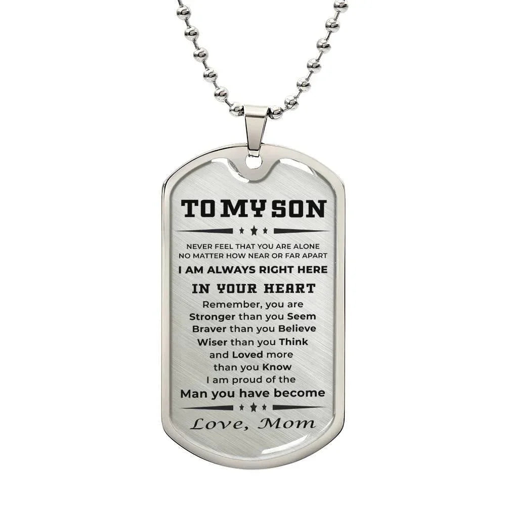 Gift for Adult Son Military Dog Tag Style Personalized Engraved Necklace Love Mom