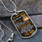 o My Son – Old Lion Dog Tag Necklace from Mom | Personalized Military Pendant Keepsake Gift for Birthday, Graduation, Christmas, or Deployment