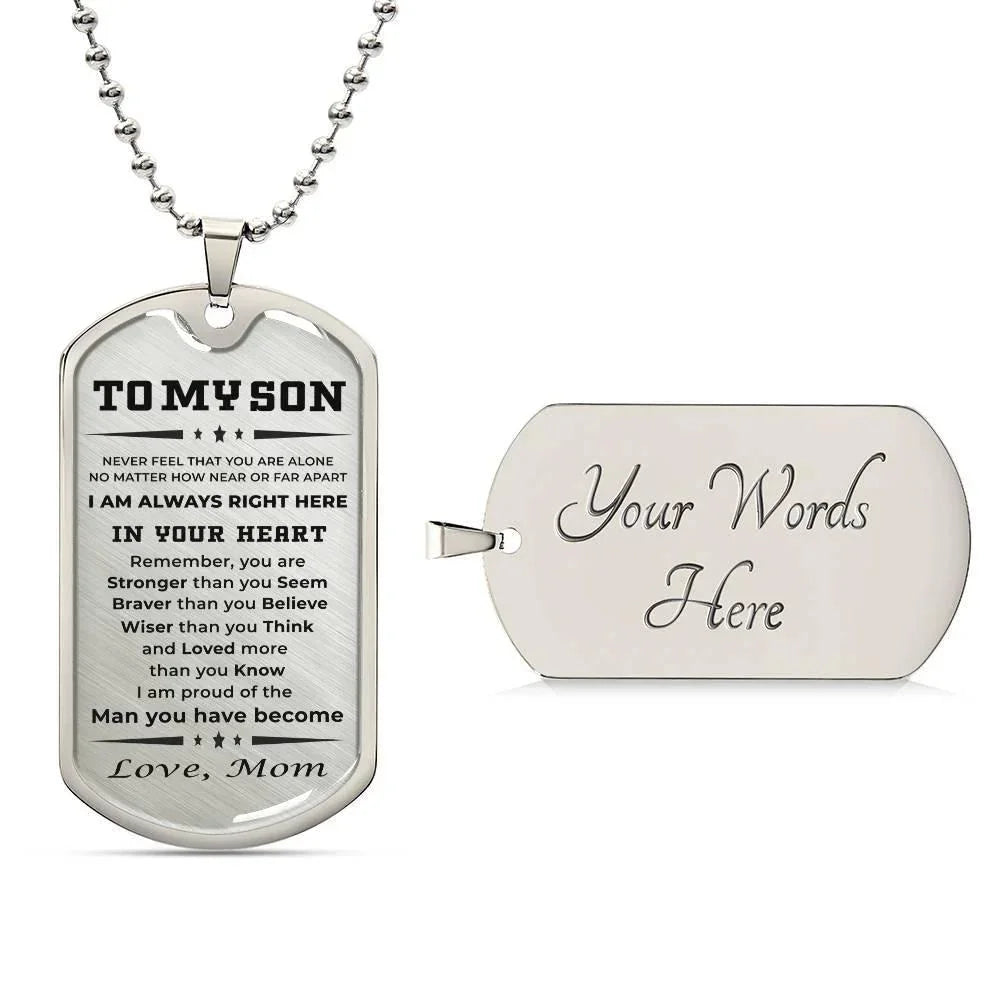 Gift for Adult Son Military Dog Tag Style Personalized Engraved Necklace Love Mom