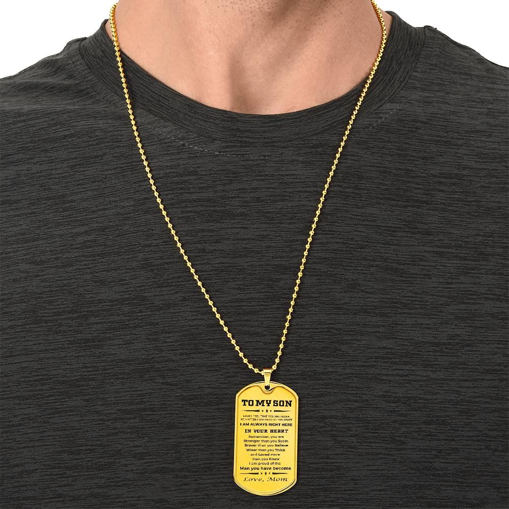 Gift for Adult Son Military Dog Tag Style Personalized Engraved Necklace Love Mom - Mallard Moon Gift Shop