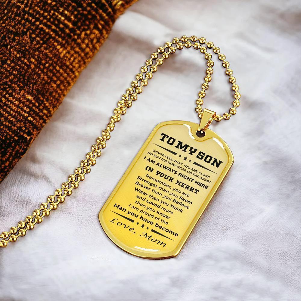 Gift for Adult Son Military Dog Tag Style Personalized Engraved Necklace Love Mom