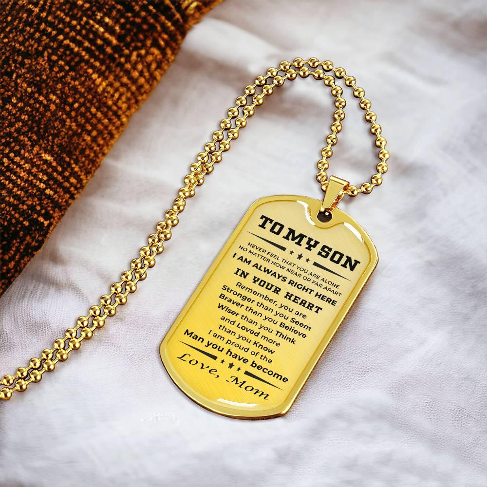 Gift for Adult Son Military Dog Tag Style Personalized Engraved Necklace Love Mom - Mallard Moon Gift Shop