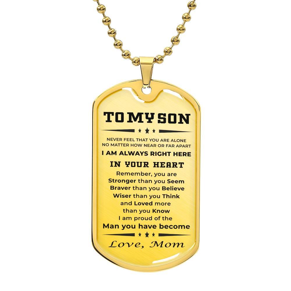 Gift for Adult Son Military Dog Tag Style Personalized Engraved Necklace Love Mom - Mallard Moon Gift Shop