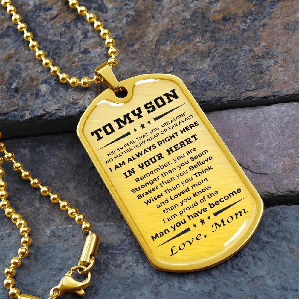 Gift for Adult Son Military Dog Tag Style Personalized Engraved Necklace Love Mom - Mallard Moon Gift Shop