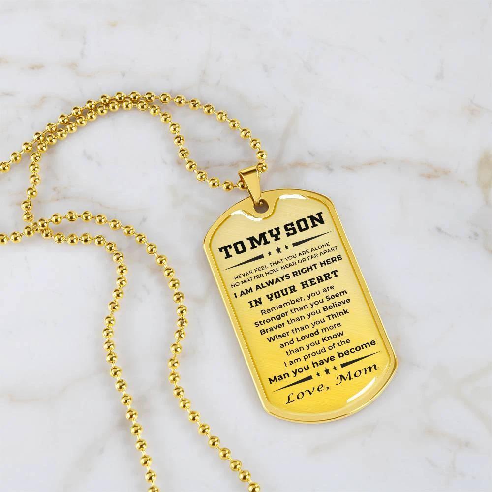 Gift for Adult Son Military Dog Tag Style Personalized Engraved Necklace Love Mom