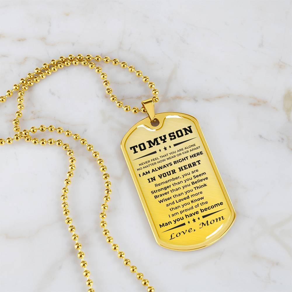 Gift for Adult Son Military Dog Tag Style Personalized Engraved Necklace Love Mom - Mallard Moon Gift Shop