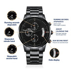 To My Son Engraved Chronograph Watch – Black Stainless-Steel Timepiece from Mom | Sentimental Gift for Birthday, Graduation, Christmas, or Deployment