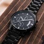 To My Son Engraved Chronograph Watch – Black Stainless-Steel Timepiece from Mom | Sentimental Gift for Birthday, Graduation, Christmas, or Deployment