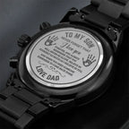 To My Son Engraved Chronograph Watch – Black Stainless-Steel Timepiece from Mom | Sentimental Gift for Birthday, Graduation, Christmas, or Deployment