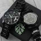 To My Son Engraved Chronograph Watch – Black Stainless-Steel Timepiece from Mom | Sentimental Gift for Birthday, Graduation, Christmas, or Deployment