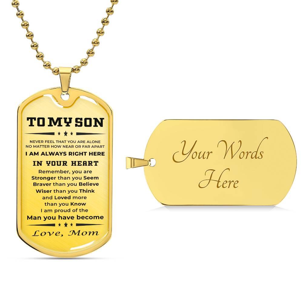 Gift for Adult Son Military Dog Tag Style Personalized Engraved Necklace Love Mom - Mallard Moon Gift Shop
