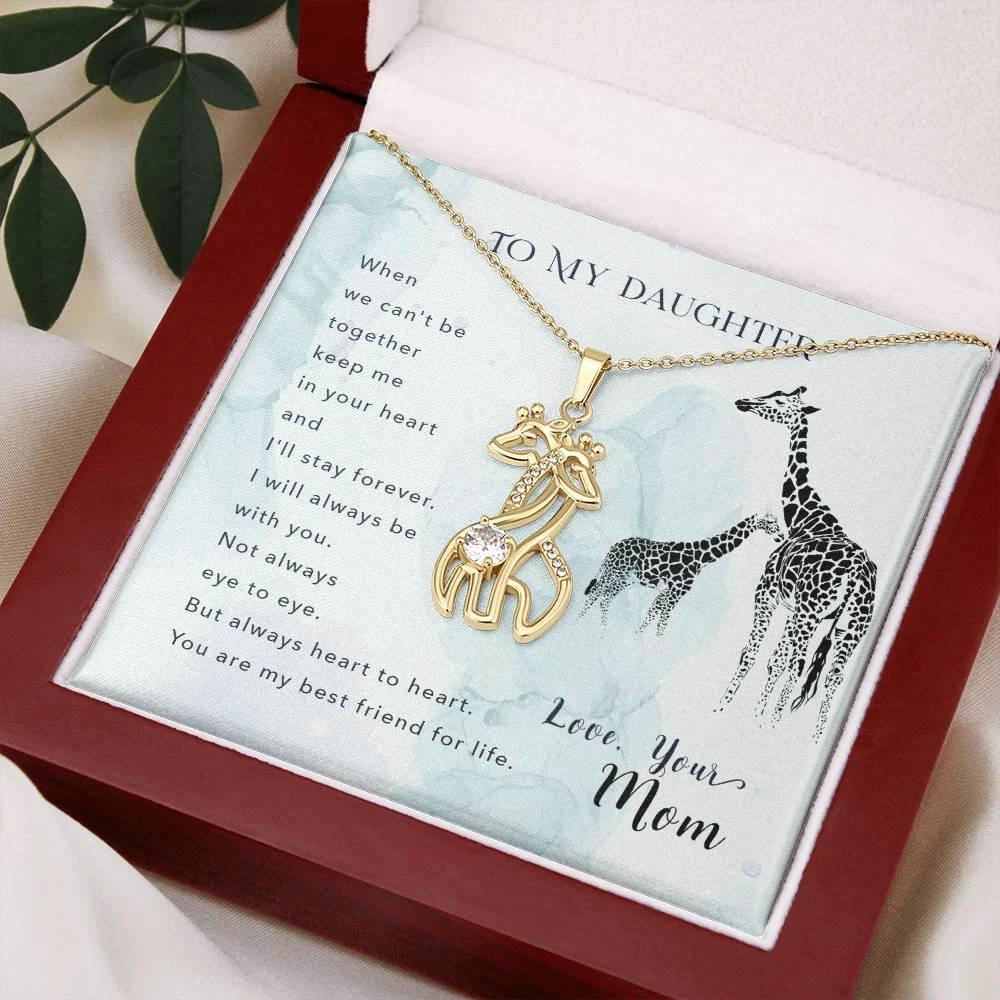 Daughter, Heart to Heart Inspirational Giraffe Pendant Necklace - Love Mom