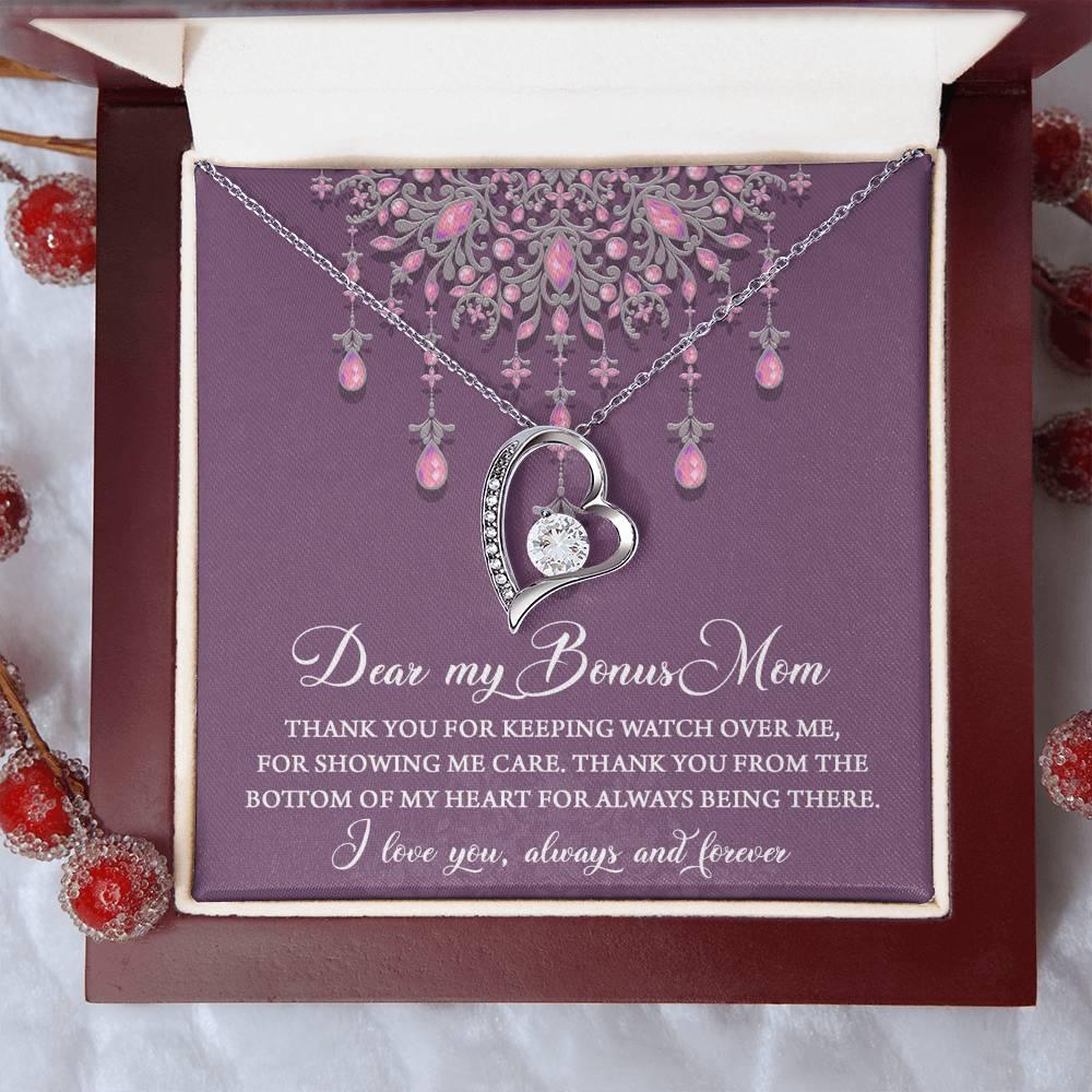 Dear Bonus Mom Thank You for Always Being There Forever Love Heart Pendant Necklace - Mallard Moon Gift Shop