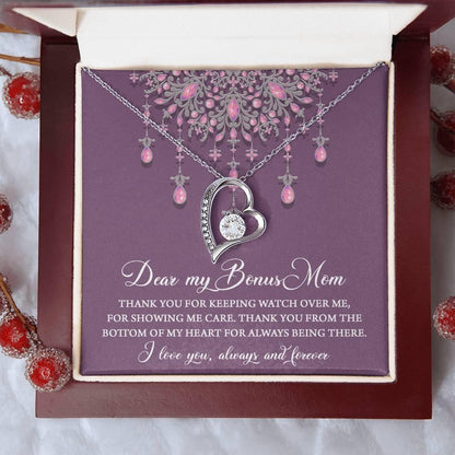 Dear Bonus Mom Thank You for Always Being There Forever Love Heart Pendant Necklace - Mallard Moon Gift Shop