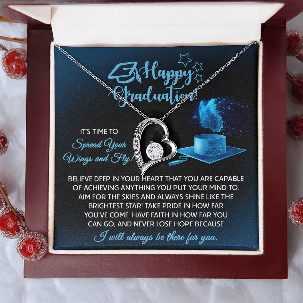 Graduation Gift for Her Spread Your Wings and Fly Forever Love Heart Pendant Necklace with Gift Box - Mallard Moon Gift Shop