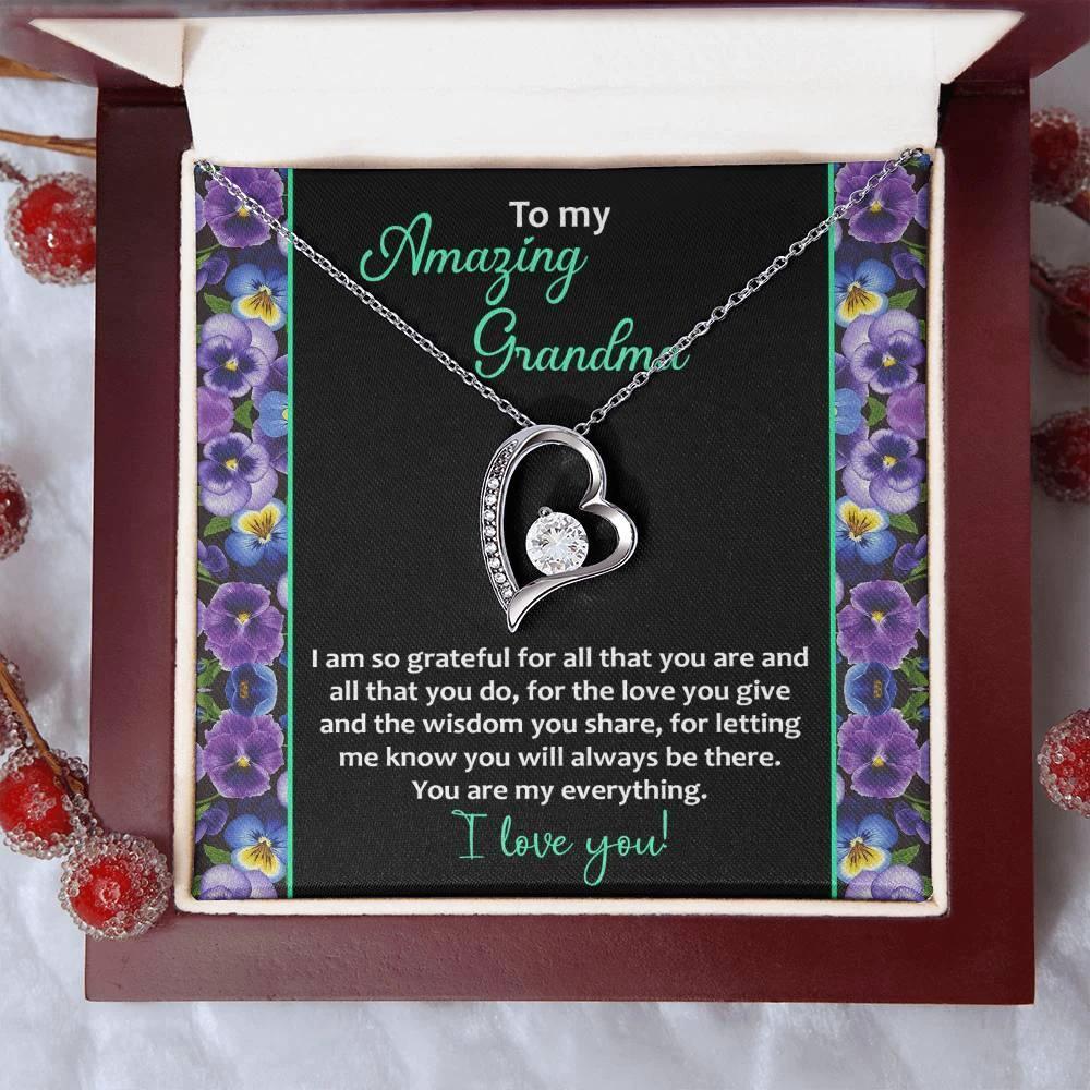 To My Amazing Grandma I am Grateful Forever Love Heart Pendant Necklace