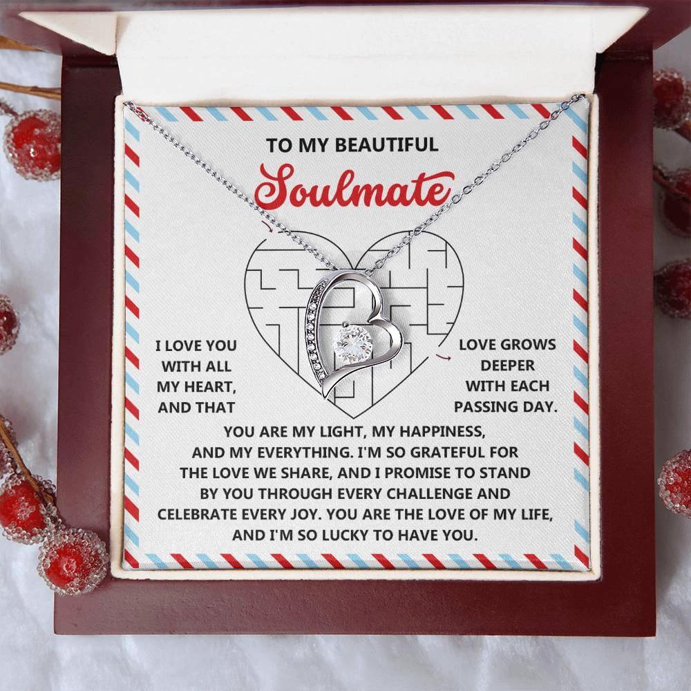 To My Soulmate: Forever Love Heart Necklace with Emotional and Heartfelt Message Lucky to Have You