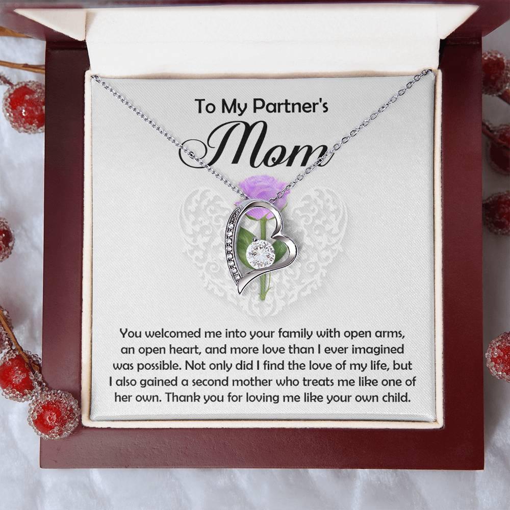 To My Partner's Mom You Welcomed me with Open Arms and an Open Heart Pendant Necklace - Mallard Moon Gift Shop