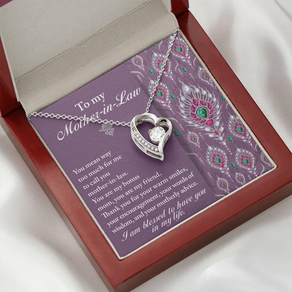 Mother-in-Law Gift You Are My Bonus Mom, My Friend Forever Love Heart Pendant Necklace - Mallard Moon Gift Shop