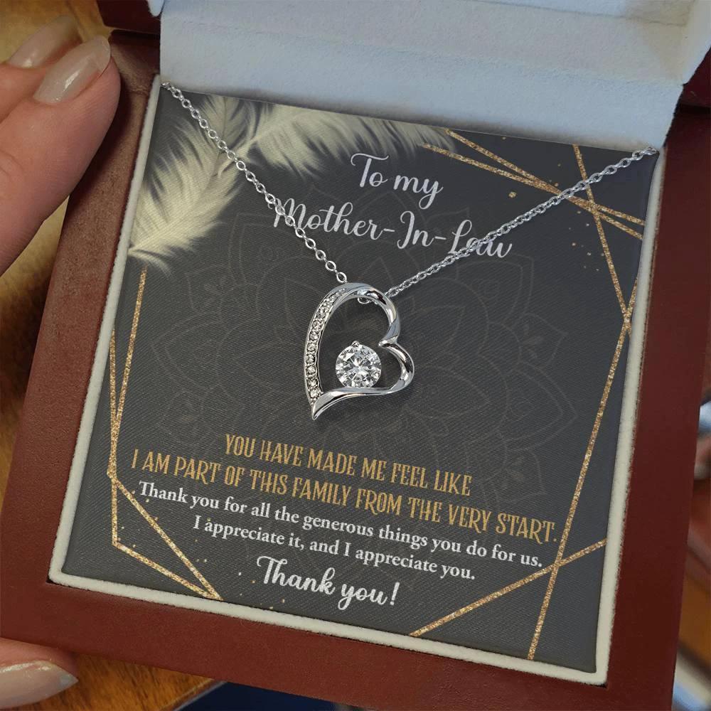 To Mother-In-Law I Appreciate All The Things You Do For Us Forever Love Heart Pendant Necklace